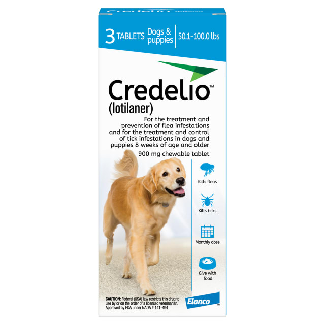 Credelio (lotilaner) Tick & Flea Treatment + Flea Infestation Protection for Dogs 50.1-100.0 lbs. (3 Tablets)