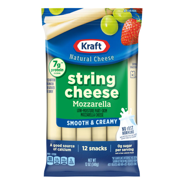 Kraft Natural Mozzarella String Cheese Snacks, 12 Ct Sticks