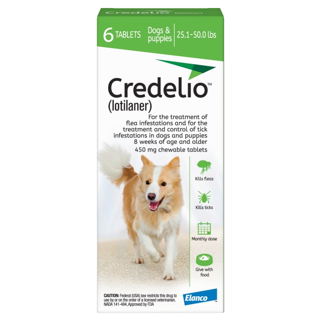 Credelio (lotilaner) Tick & Flea Treatment + Flea Infestation Protection for Dogs 25.1-50.0 lbs. (6 Tablets)