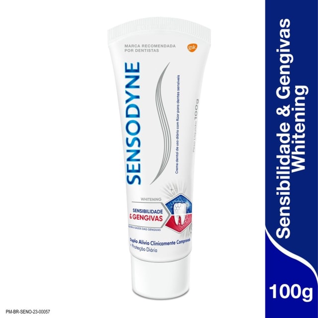 Sensodyne Sensibilidade & Gengivas Whitening Creme Dental para Dentes Sensíveis e Sangramentos na Gengiva com 100g