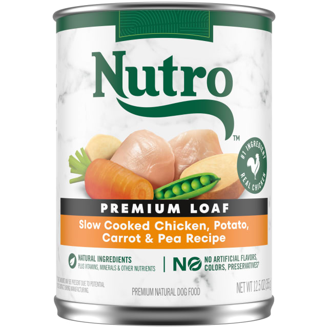 NUTRO PREMIUM LOAF Adult Natural Wet Dog Food Slow Cooked Chicken, Potato, Carrot & Pea Recipe, (12) 12.5 oz. Cans