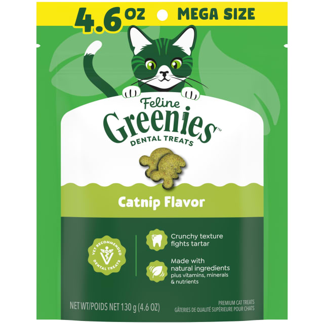 FELINE GREENIES Adult Natural Dental Care Cat Treats, Catnip Flavor, 4.6 oz. Pouch