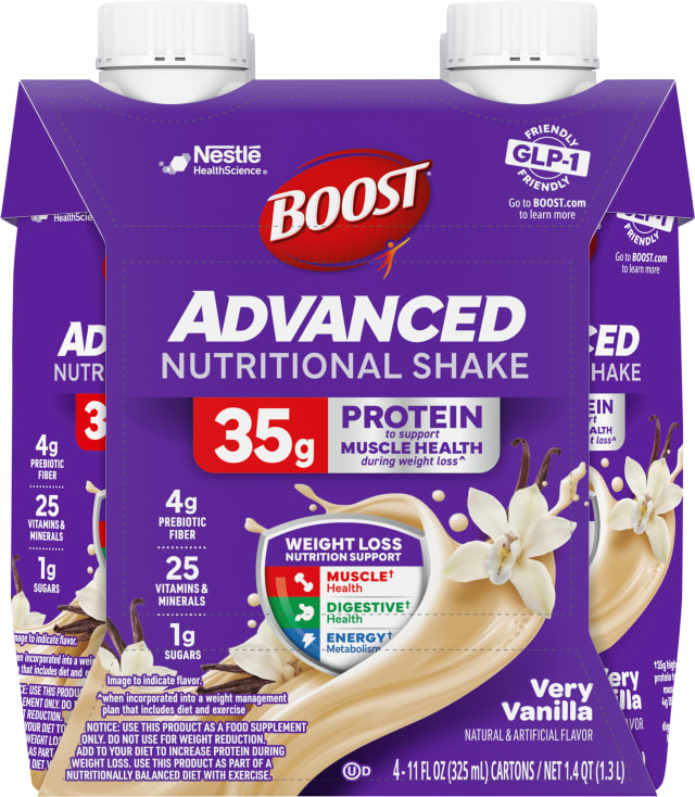 BOOST Advanced Nutritional Protein Shake, GLP-1 Friendly, Very Vanilla, 4 - 11 fl oz Cartons