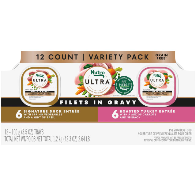 NUTRO ULTRA Grain Free Adult Soft Wet Dog Food Filets in Gravy Taste of the Classics Variety Pack, (12) 3.5 oz. Trays