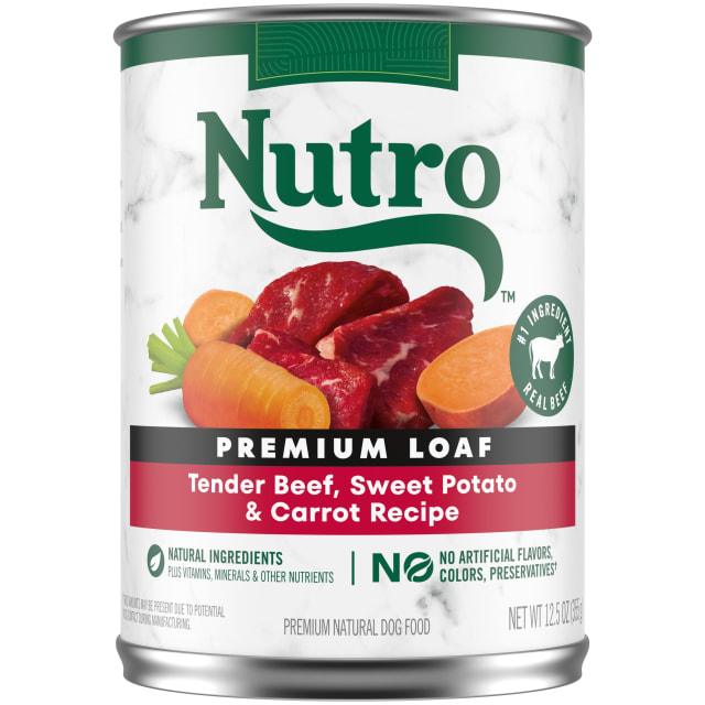 NUTRO PREMIUM LOAF Adult Natural Wet Dog Food Tender Beef, Sweet Potato & Carrot Recipe, (12) 12.5 oz. Cans