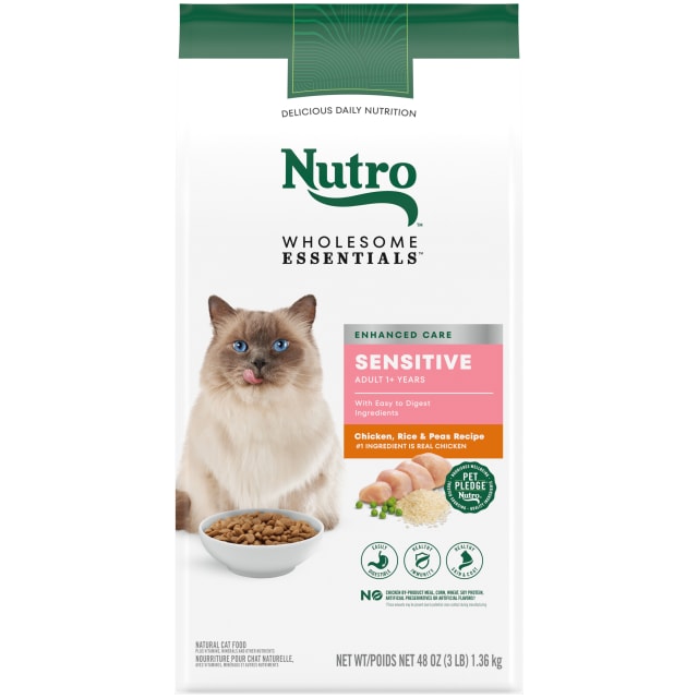 Nutro Wholesome Essentials Dry Cat Food, Sensitive Stomach Cat Food, Chicken, Rice & Peas, 3 lbs.