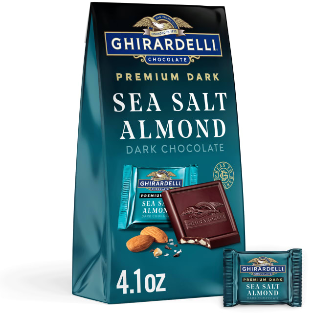 GHIRARDELLI PREMIUM DARK Sea Salt Almond Dark Chocolate SQUARES, 4.1 oz Bag