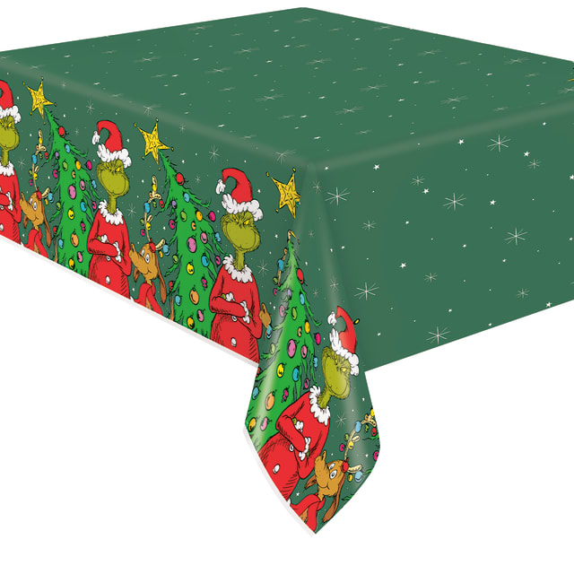 36978  Grinch Rectangular Plastic Table Cover, 54" x 84" - Short Fold