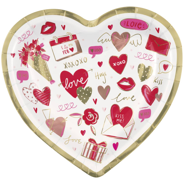 98784  Red &amp; Pink Valentines Heart Shaped 8.25" Dessert Plate, 8ct - Foil Board