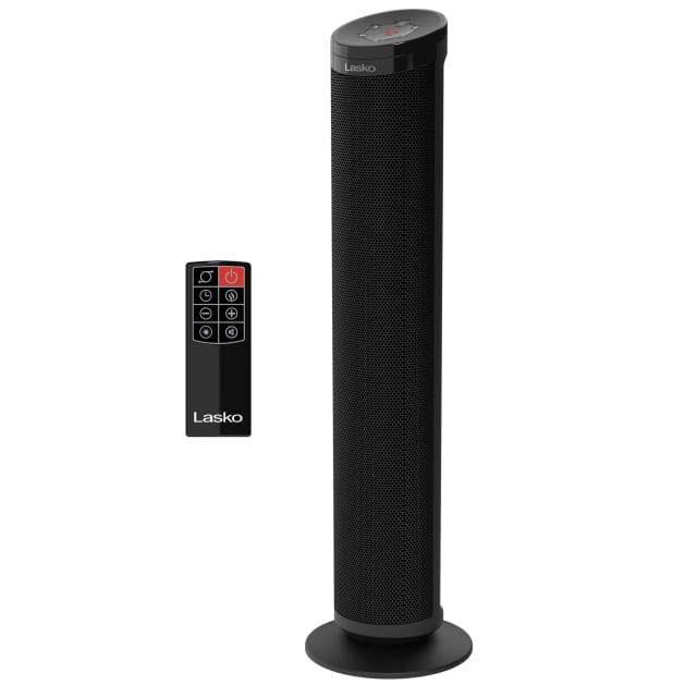 Lasko 30" 1500-Watt Oscillating Ceramic Tower Heater with 3 Heat settings, Remote Control, Tip-Over Switch, Black