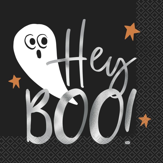 21822 Bats & Boos Halloween "Hey Boo" Luncheon Napkins, 16ct - Foil Stamping