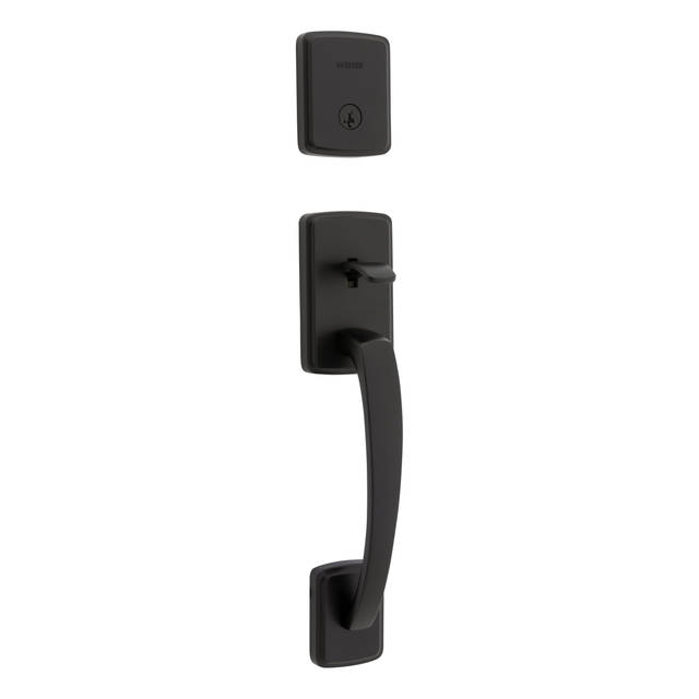 Brentford Single Cylinder Exterior Only Handleset featuring SmartKey Security in Matte Black