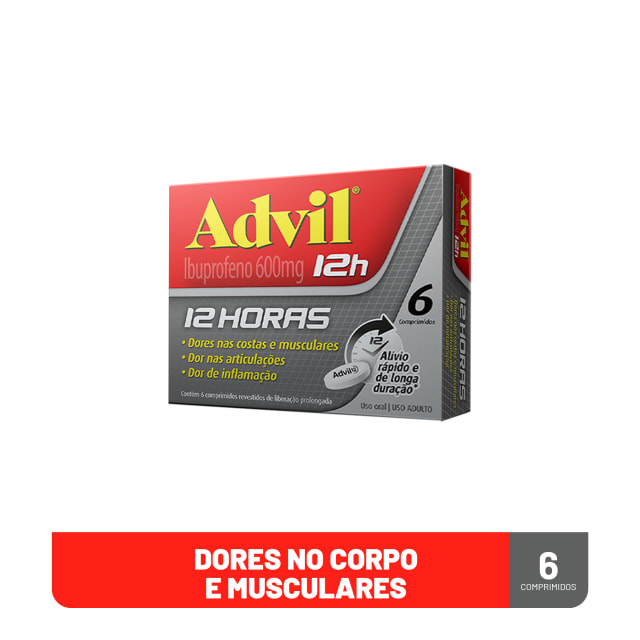 Advil 12h Analgésico com Ibuprofeno 600mg Alívio da Dor Muscular 6 Comprimidos