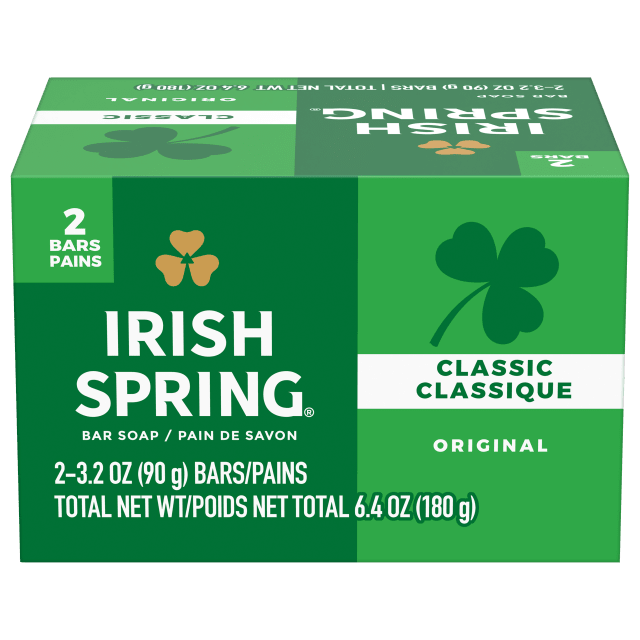 Pain de savon désodorisant Irish Spring Original pour homme, Avec huile de lin, Savon désodorisant pour 12 heures de fraîcheur, Pain de 90 g (lot de 2)
