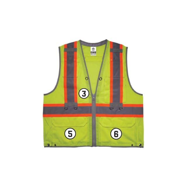 GloWear 8231TV Hi-Vis Tool Tethering Safety Vest - Type R, Class 2, Zipper, Dual Certified