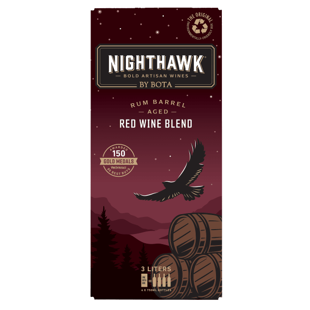 Nighthawk by Bota Box Rum Barrel Aged Red Wine Blend, California, 3L (4 x 750mL Glass Bottles), 13.5% ABV