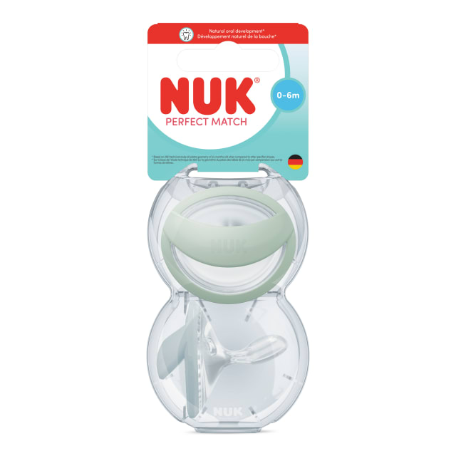 NUK Perfect Match Baby Pacifiers, 0-6 Months, Breastfeeding Friendly, Orthodontic Pacifiers, 95% Baby Acceptance**, Green & Blue, 2 Count
