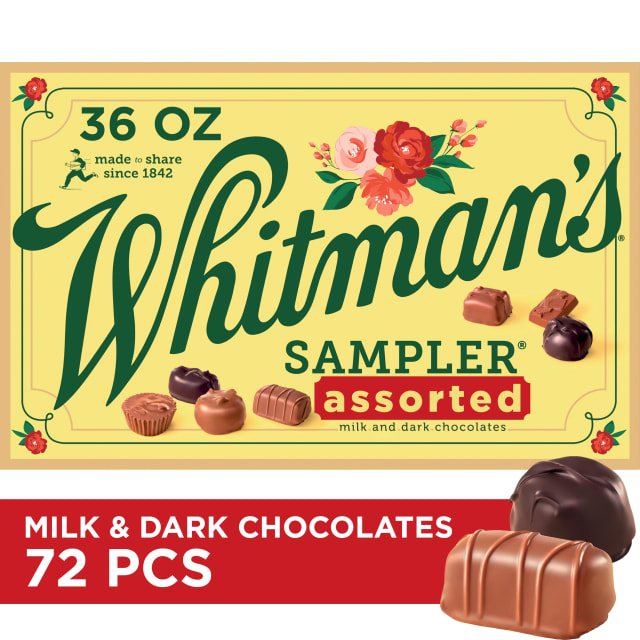 WHITMAN'S SAMPLER Assorted Milk &amp; Dark Chocolate Candy Gift Box, 36 oz. (72 pieces)