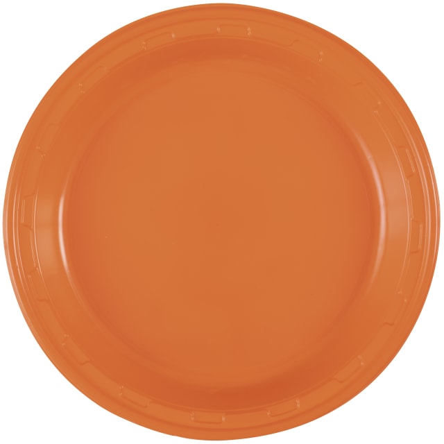 35520 Pumpkin Orange Solid Round 10" Plastic Dinner Plates, 50ct
