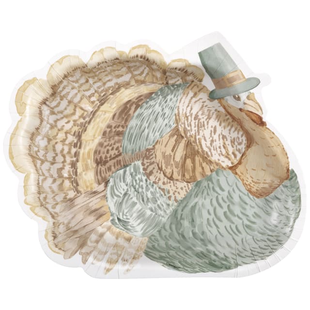 17864  Family Thanksgiving Turkey-Shaped 9.25" Dinner Plates, 8ct