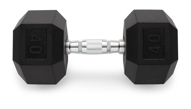 Rubber Hex Dumbbell, 40 Lbs.