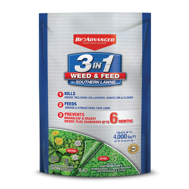 820105L, BioAdvanced 3-In-1 Weed and Feed for Southern Lawns, Granules, 10 lb