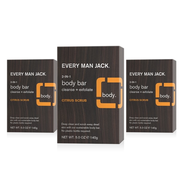 Every Man Jack Citrus Mens Soap Bar for Body and Hair - Bar Soap for Men with Wheat Bran, Shea Butter, and Aloe Vera to Deep Clean, Hydrate, and Soothe Skin - Naturally Derived, Zero Harmful Chemicals - 3 Pack