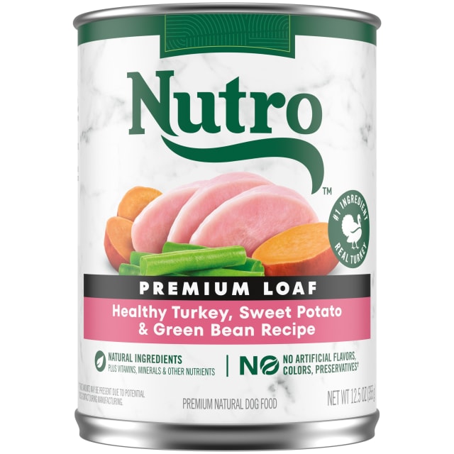 NUTRO PREMIUM LOAF Adult Natural Wet Dog Food Healthy Turkey, Sweet Potato & Green Bean Recipe, (12) 12.5 oz. Cans