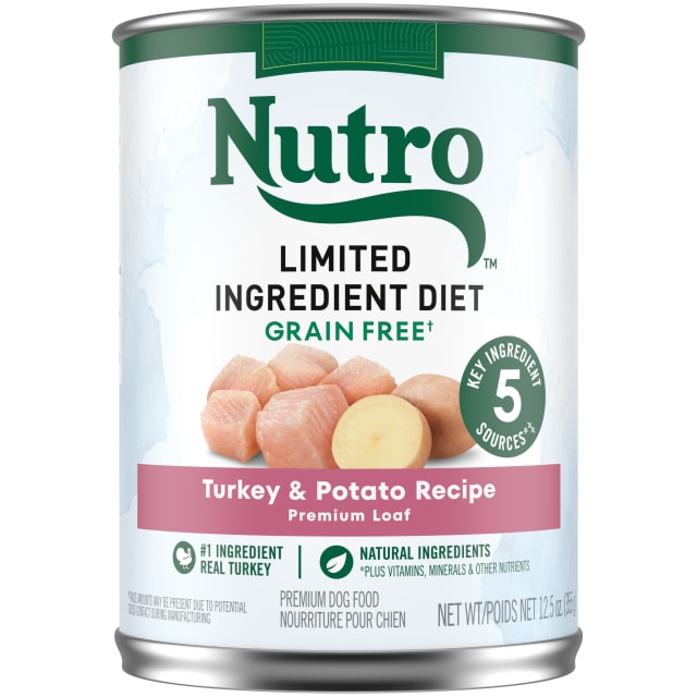 NUTRO Limited Ingredient Diet Adult Canned Soft Wet Dog Food Premium Loaf Turkey & Potato Recipe, (12) 12.5 oz. Cans
