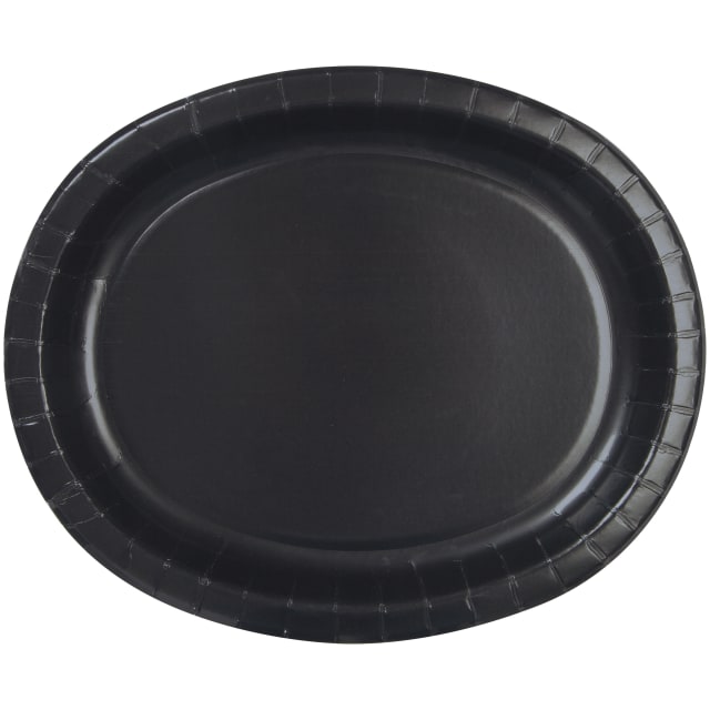 32079  Midnight Black Solid Oval Plates, 8ct