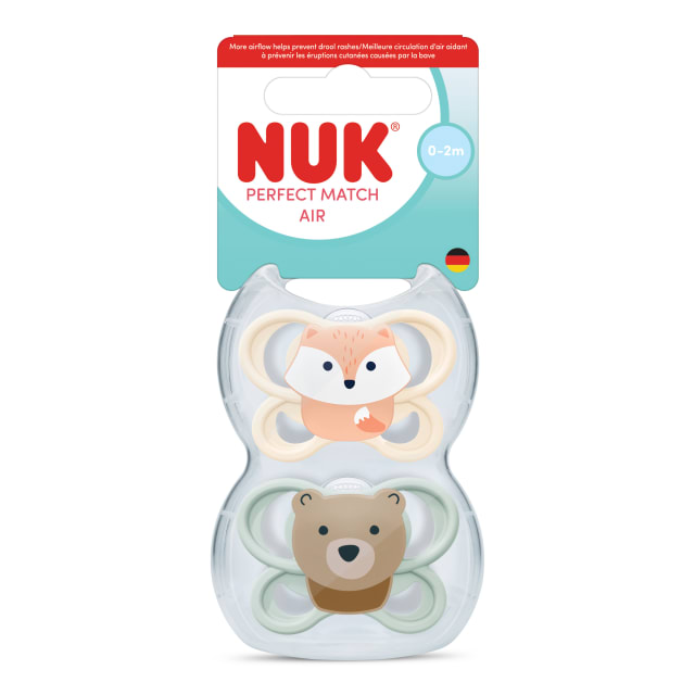 NUK Perfect Match Air Baby Newborn Pacifiers, 0-2 Months, Orthodontic Pacifiers that Promote Air Flow & Prevent Drool Rash, 95% Baby Acceptance**, 2 Count