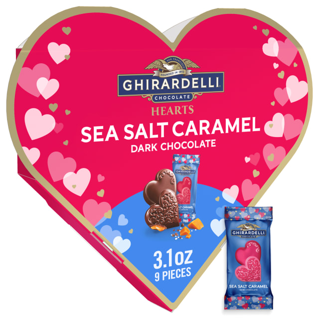 GHIRARDELLI Sea Salt Caramel Dark Chocolate Hearts Gift Box, 3.1 oz