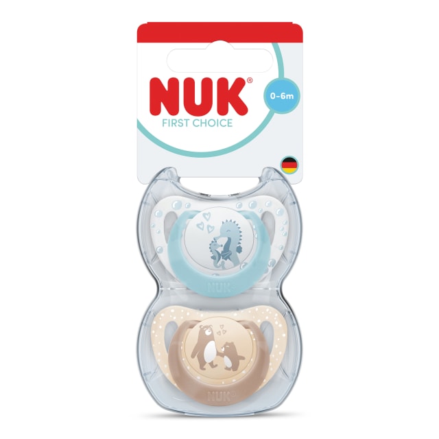 NUK First Choice Baby Pacifiers, 0-6 Months, Orthodontic Pacifiers, Soothes 99% of Babies**, Bear & Seahorse, 2 Count