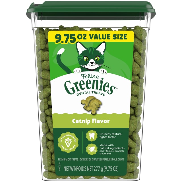 FELINE GREENIES Adult Dental Cat Treats, Catnip Flavor, 9.75 oz. Tub