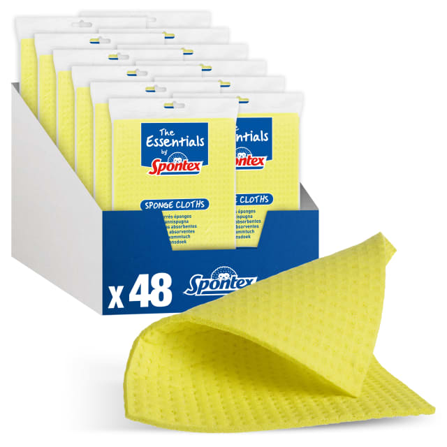 Spontex The Essentials Sponge Cloths | Super Absorbent Dish Cloths for Wiping & Cleaning | 12 x 4 Pack (48 Total)