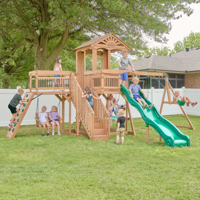 Caribbean Swing Set with Green Wave Slide