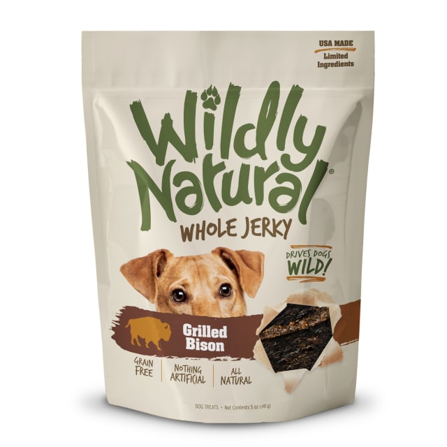 Wildly Natural Whole Jerky Dog Treats | Limited Ingredient, Made in USA Jerky | Grain Free & Nothing Artificial | Grilled Bison, 5 oz