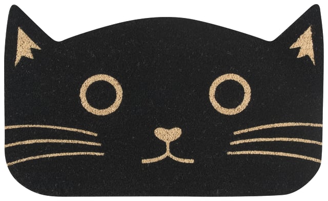 Black Cat Shaped Coir Doormat