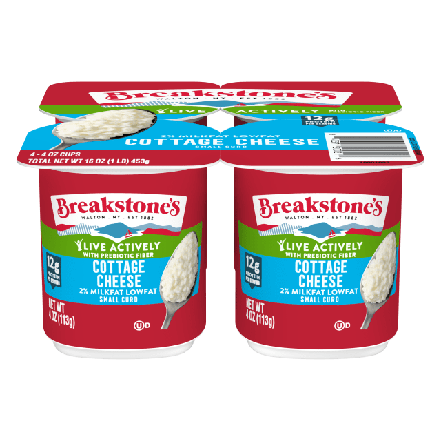 Breakstone's Live Actively Lowfat Small Curd Cottage Cheese with 2% Milkfat, 4 oz Cup, 4 Ct