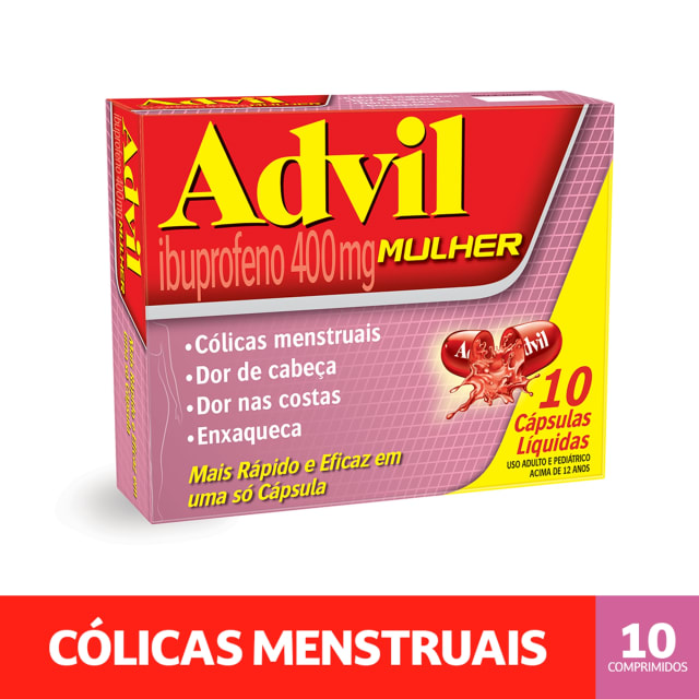Advil Mulher Ibuprofeno 400mg Analgésico para Cólicas Menstruais 10 Cápsulas