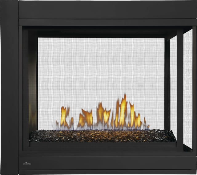 CBHD4 Foyer à Évactuation Directe à 3 faces avec braises de verre, Gaz Naturel, Allumage électronique alternatif