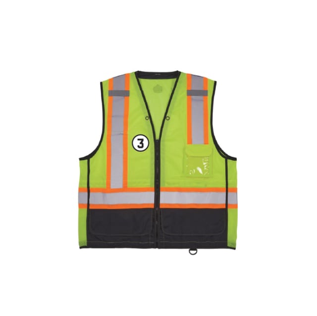 GloWear 8251HDZ-BK Two-Tone Hi-Vis Safety Vest - Type R, Class 2, Zipper, Black Bottom