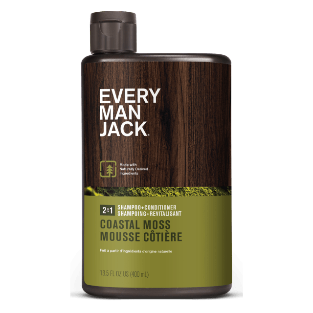 Every Man Jack 2-in-1 Daily Shampoo + Conditioner - Coastal Moss | Nourishing For All Hair Types, Naturally Derived, Cruelty-Free Shampoo and Conditioner Set for Men - 13.5oz