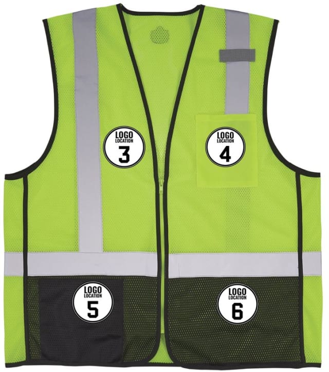 GloWear 8210Z-BK Mesh Hi-Vis Safety Vest - Type R, Class 2, Zipper, Black Bottom