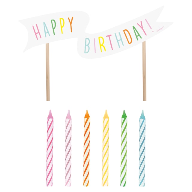 15329 Pastel Rainbow Birthday Candle Kit w "Happy Birthday" Pick Candle & Assorted Spiral Candles, 13ct