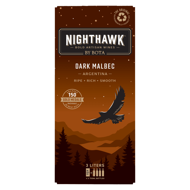 Nighthawk by Bota Box Dark Malbec Red Wine, 3L (4 x 750ml Glass Bottles), 13.5% ABV