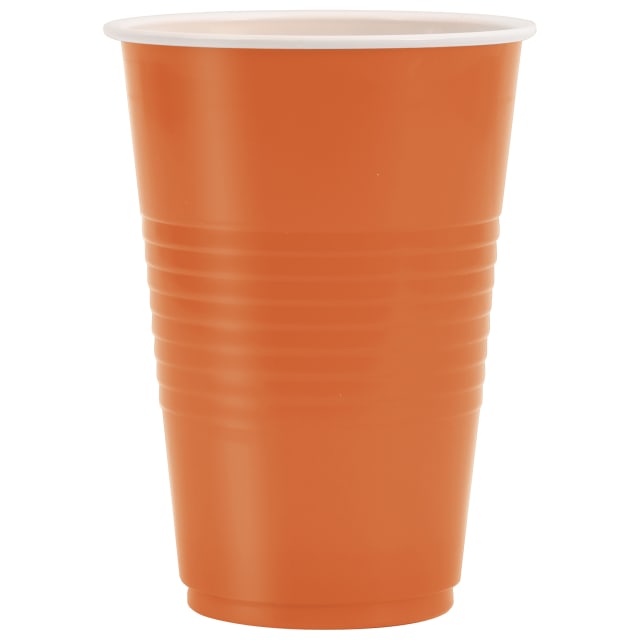 35518 Pumpkin Orange Solid 16oz Plastic Party Cups, 50ct