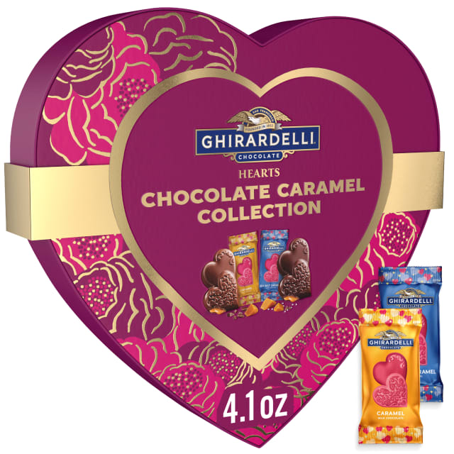 GHIRARDELLI Chocolate Caramel Hearts Collection Heart Shaped Box, 4.1 oz