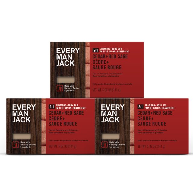 Every Man Jack Cedar + Red Sage Mens Soap Bar for Body and Hair - Bar Soap for Men with Shea Butter, Aloe Vera, and Glycerin to Deep Clean, Hydrate, and Soothe Skin - Naturally Derived, Zero Harmful Chemicals - 3 Pack