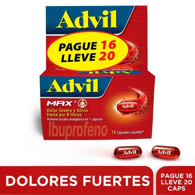 Advil Max Alivio De Los Dolores Asociados a La Inflamacion, IBUPROFENO, Pague 16 Lleve 20 CAPS*​